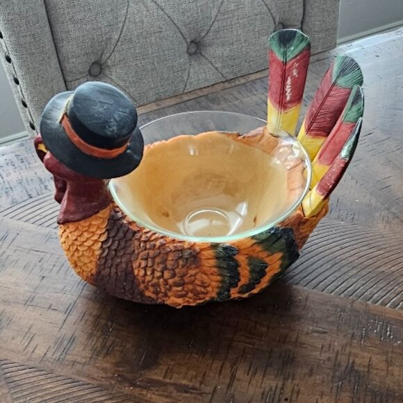 Resin Turkey Cheese Ball Holder With 4 Spreading Knives Feathers - Picture 3 of 3